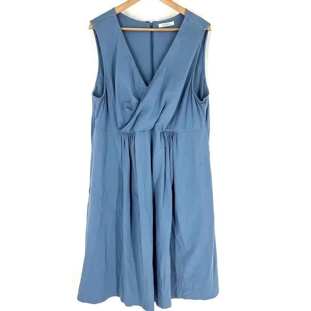 eShakti Dress Size 22W Blue Midi Fit & Flare Twirl Cotton Jersey Stretch Wrap